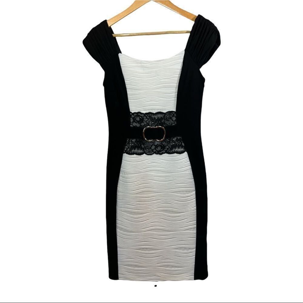 JOSEPH RIBKOFF Women’s Off Shoulder Fitted Cocktail Dress Black/White Size 6